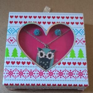Owl Pendant Necklace with Earrings